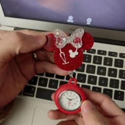 Glitter Acrylic Cartoon Mouse Head Stethoscope Lovely Nurse Doctor Alligator Clip Pocket Watches Medical Hang Clock Gift