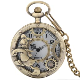 Bronze Hollow Anime Clock Comic Cartoon Quartz Pocket Watch Pendant FOB Antique Clock with 80cm Necklace/30cm Waist Hook Chain