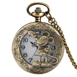 Bronze Hollow Anime Clock Comic Cartoon Quartz Pocket Watch Pendant FOB Antique Clock with 80cm Necklace/30cm Waist Hook Chain