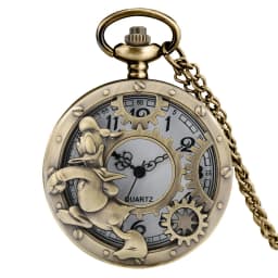 Bronze Hollow Anime Clock Comic Cartoon Quartz Pocket Watch Pendant FOB Antique Clock with 80cm Necklace/30cm Waist Hook Chain
