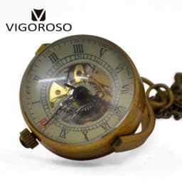 Vintage Mechanical Pocket Watch with Chain Retro Brass Steampunk Rotating Ball Style Glass Skeleton Necklace Relogio De Bolso