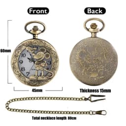 Old Fashioned Comic Cartoon Bronze Mouse Pattern Quartz Pocket Watch Necklace Pendant FOB Antique Clock with 80cm/30cm Chain