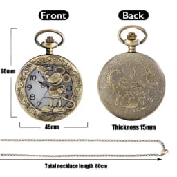 Old Fashioned Comic Cartoon Bronze Mouse Pattern Quartz Pocket Watch Necklace Pendant FOB Antique Clock with 80cm/30cm Chain