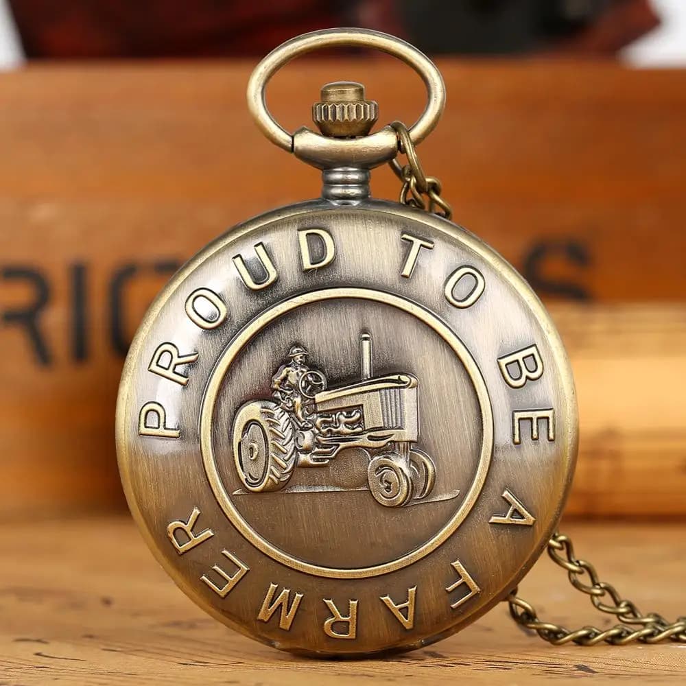 Retro Bronze "Proud To Be A Farmer " Tractor Quartz Pocket Watch Steampunk Necklace Pendant Quartz Fob Watches for Men Women