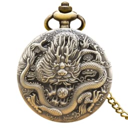 Vintage Bronze Steampunk Oriental Dragon Carved Quartz Pocket Watch Necklace Pendant Clock Chain Men Women Chain Gift
