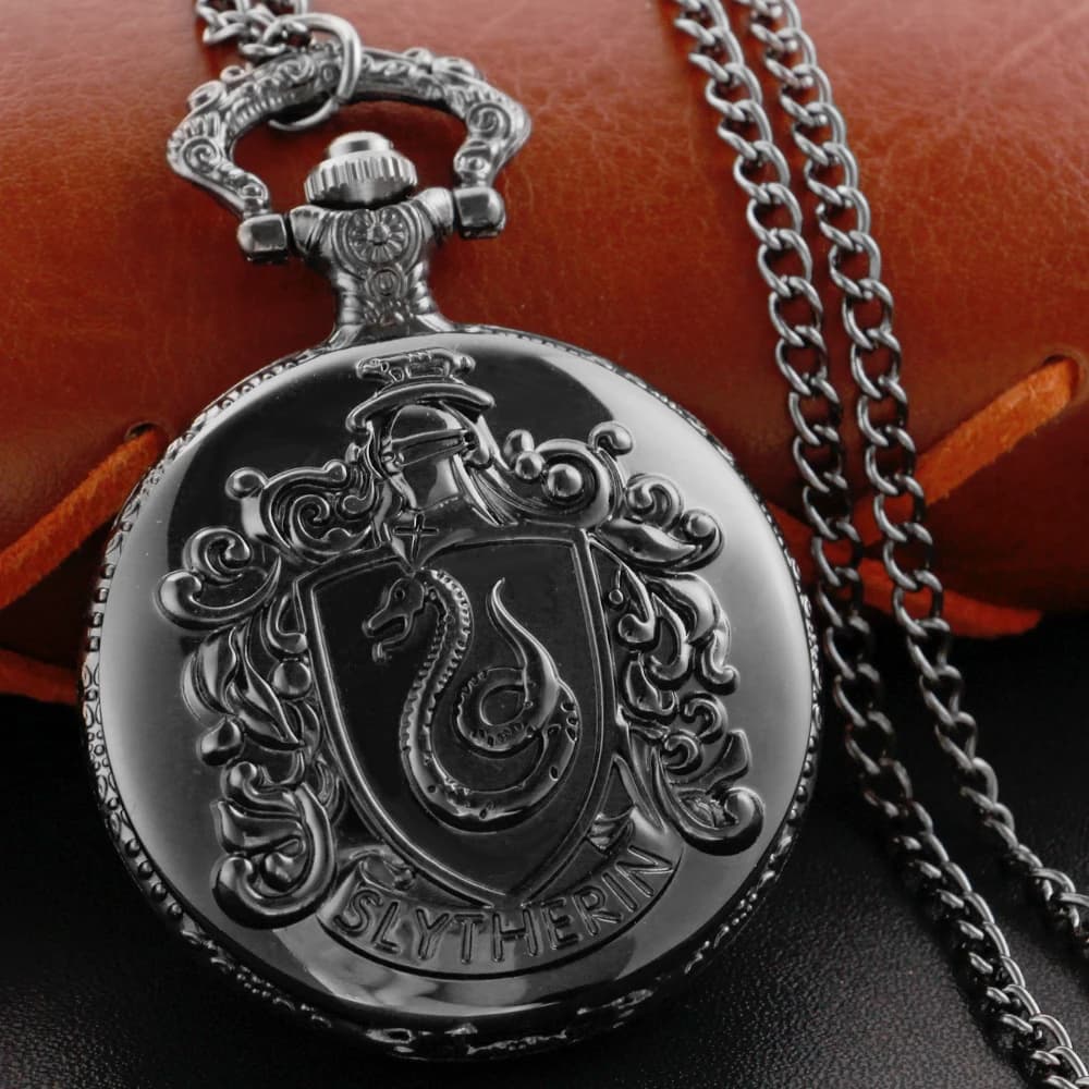 Black Academy Snake Badge Pocket Watch Necklace Vintage Steampunk Pendant Chain Clock Fashion Women's Gift Xh3020