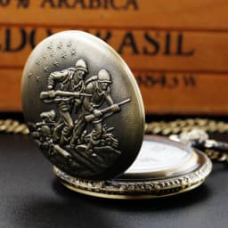 Bronze Soldiers Design Quartz Pocket Watch Sweater Necklace Chain Military Army Pendant Pocket Clock Souvenir Gift For Men