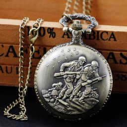 Bronze Soldiers Design Quartz Pocket Watch Sweater Necklace Chain Military Army Pendant Pocket Clock Souvenir Gift For Men