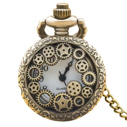 Small Vintage Bronze Steampunk Gear Carved Trumpet Quartz Pocket Watch Necklace Pendant Clock Chain Men Women Chain Gift