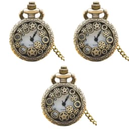 Small Vintage Bronze Steampunk Gear Carved Trumpet Quartz Pocket Watch Necklace Pendant Clock Chain Men Women Chain Gift
