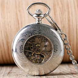 Vintage Elegant Silver Manual Mechanical Pocket Watch Men's Fob Chain Arabic Numerals Dial Pendant Pocket Clock Retro Gift Male