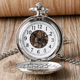 Vintage Elegant Silver Manual Mechanical Pocket Watch Men's Fob Chain Arabic Numerals Dial Pendant Pocket Clock Retro Gift Male