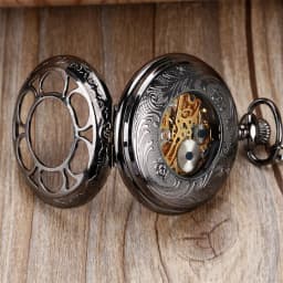 Rose Gold/Black Pumpkin Flower Hollow Mechanical Pocket Watch Roman Numerals Display Luxury Pendant Pocket Clock Gift with Chain