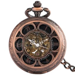 Rose Gold/Black Pumpkin Flower Hollow Mechanical Pocket Watch Roman Numerals Display Luxury Pendant Pocket Clock Gift with Chain