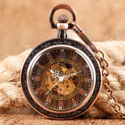 Rose Gold Mechanical Pocket Watch Pendant Pocket Clock Retro Style Hand-Winding Mechanical Pocket Timepiece Roman Numerals Dial