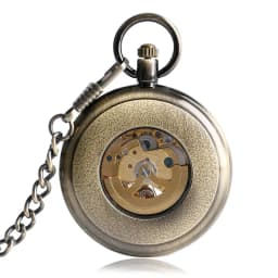SHUHANG Pocket Watches with Fob Chain Luxury Antique Style Auto Mechanical Nursing Clock Self Winding Pendant Relogio De Bolso