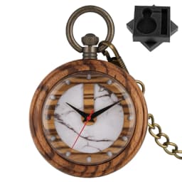 Vintage Fashion Wooden Quartz Pocket Watch Bronze Chain Pendant Pocket Timepiece Gift Male