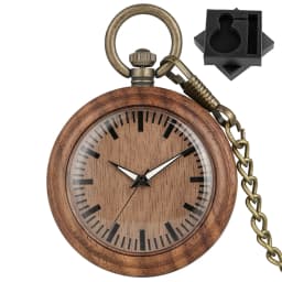 Vintage Fashion Wooden Quartz Pocket Watch Bronze Chain Pendant Pocket Timepiece Gift Male