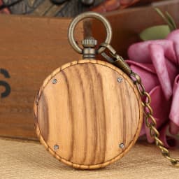 Vintage Fashion Wooden Quartz Pocket Watch Bronze Chain Pendant Pocket Timepiece Gift Male