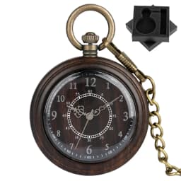 Vintage Fashion Wooden Quartz Pocket Watch Bronze Chain Pendant Pocket Timepiece Gift Male