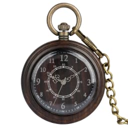 Vintage Fashion Wooden Quartz Pocket Watch Bronze Chain Pendant Pocket Timepiece Gift Male
