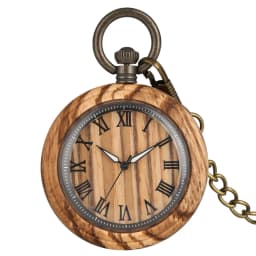 Vintage Fashion Wooden Quartz Pocket Watch Bronze Chain Pendant Pocket Timepiece Gift Male