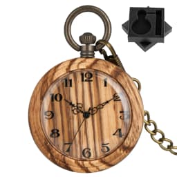 Vintage Fashion Wooden Quartz Pocket Watch Bronze Chain Pendant Pocket Timepiece Gift Male