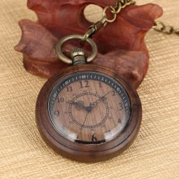 Vintage Fashion Wooden Quartz Pocket Watch Bronze Chain Pendant Pocket Timepiece Gift Male