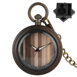Vintage Fashion Wooden Quartz Pocket Watch Bronze Chain Pendant Pocket Timepiece Gift Male