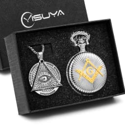 Masonic Pocket Watch Necklace Gift Set Quartz Arabic Numerals Dial Necklace Pocket Clock Freemasonry Pendant Chain Men Women