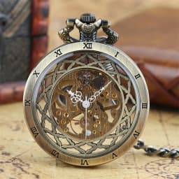 Transparent Bronze/Black Skeleton Manual Mechanical Pocket Watches with Hanging Chain Hand Winding Pendant Pocket Timepiece
