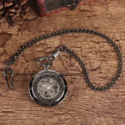 Transparent Bronze/Black Skeleton Manual Mechanical Pocket Watches with Hanging Chain Hand Winding Pendant Pocket Timepiece