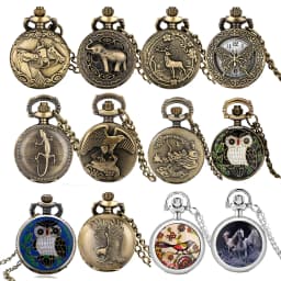 Small Size Animal Themed Vintage Pendant Necklace Pocket Watch Gift Unisex Quartz Analog Retro Exqusite Pocket Clock With Chain