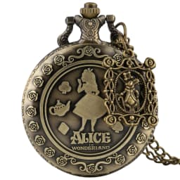 Retro Bronze Alice Pocket Watch Poker Carousel Accessory Arabic Numerals Quartz Necklace Pendant Creative Gift for Girl Women