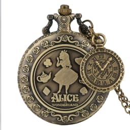 Retro Bronze Alice Pocket Watch Poker Carousel Accessory Arabic Numerals Quartz Necklace Pendant Creative Gift for Girl Women