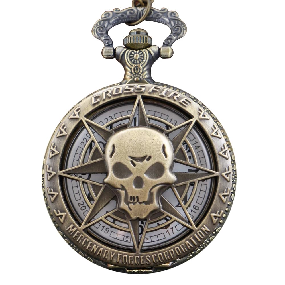 Street Western Cowboy Trendy Cool Skull Quartz Pocket Watch Retro Fashion Men's and Women's Necklace Accessories Student Clock
