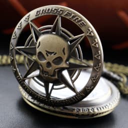 Street Western Cowboy Trendy Cool Skull Quartz Pocket Watch Retro Fashion Men's and Women's Necklace Accessories Student Clock