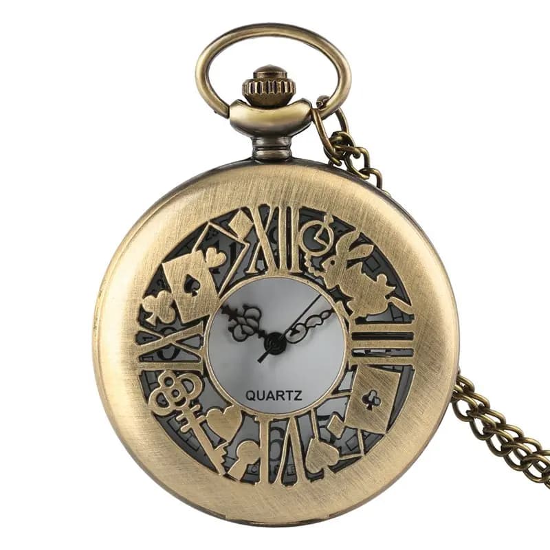 Retro Bronze Dream Women Rabbit Drink Me Tag Brown Glass Quartz Pocket Watch Chain Necklace Pendant for Girl Women