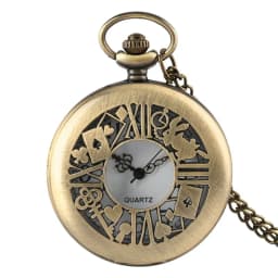 Retro Bronze Dream Women Rabbit Drink Me Tag Brown Glass Quartz Pocket Watch Chain Necklace Pendant for Girl Women