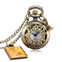 Retro Bronze Dream Women Rabbit Drink Me Tag Brown Glass Quartz Pocket Watch Chain Necklace Pendant for Girl Women