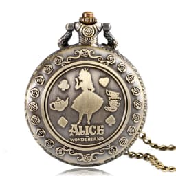 Retro Bronze Dream Women Rabbit Drink Me Tag Brown Glass Quartz Pocket Watch Chain Necklace Pendant for Girl Women