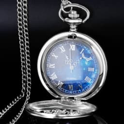 Pocket Watch Hollow Blue Starry Sky Dial Roman Numerals Quartz Pocket Watches with Necklace Christmas Birthday Gifts