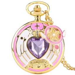 Luxury Gold Heart-shaped Gem Quartz Pocket Watch with Cardcaptor Sakura Accessory Pendant Necklace Chain Steampunk Women Gifts
