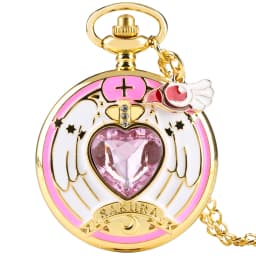 Luxury Gold Heart-shaped Gem Quartz Pocket Watch with Cardcaptor Sakura Accessory Pendant Necklace Chain Steampunk Women Gifts