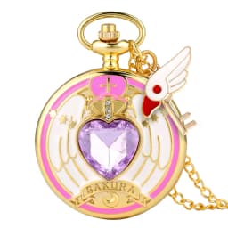 Luxury Gold Heart-shaped Gem Quartz Pocket Watch with Cardcaptor Sakura Accessory Pendant Necklace Chain Steampunk Women Gifts