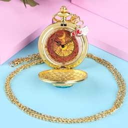 Luxury Gold Heart-shaped Gem Quartz Pocket Watch with Cardcaptor Sakura Accessory Pendant Necklace Chain Steampunk Women Gifts