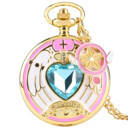 Luxury Gold Heart-shaped Gem Quartz Pocket Watch with Cardcaptor Sakura Accessory Pendant Necklace Chain Steampunk Women Gifts