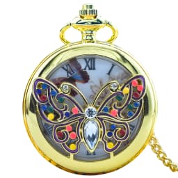 Retro Bronze Steampunk Butterfly Hollowed-Out Engraved Quartz Pocket Watch Necklace Pendant Clock Chain Men And Women Chain Gift