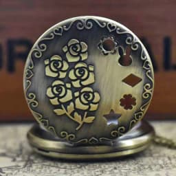 Vintage Bronze Steampunk Rose Carving Quartz Pocket Watch Necklace Pendant Clock Chain Men's and Women's Gift