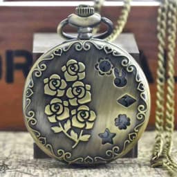 Vintage Bronze Steampunk Rose Carving Quartz Pocket Watch Necklace Pendant Clock Chain Men's and Women's Gift